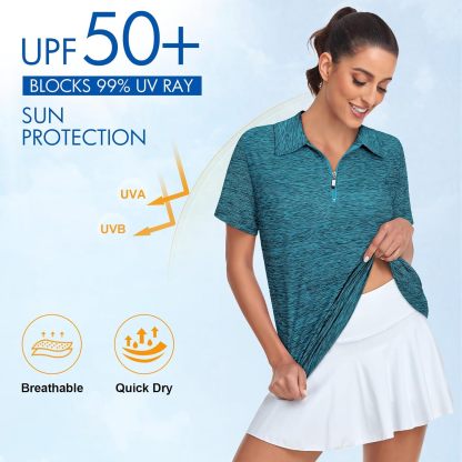 Women's Golf Polo Shirts Short Sleeve Quarter Zip Pullover Moisture Wicking Workout Tops