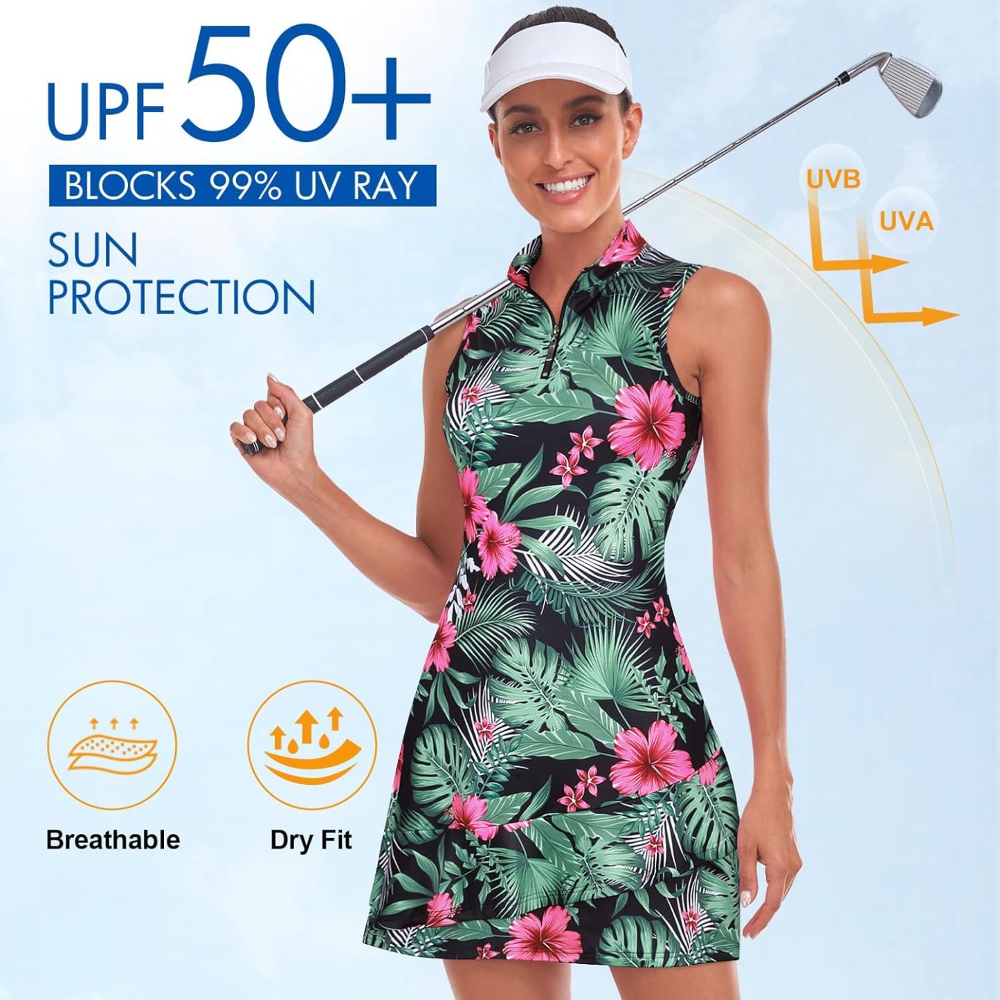 Tennis Dress for Women Sleeveless Golf Dresses with Shorts and Pockets Ruffle Zip Up Stand Collar Golf Outfits