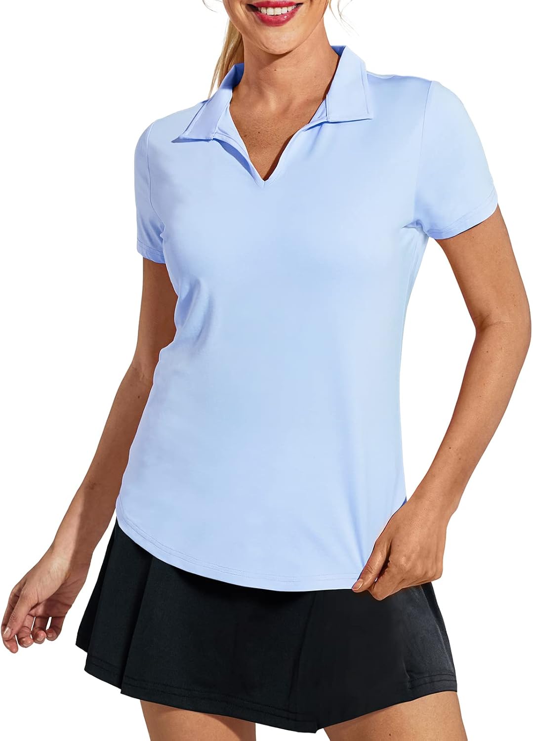 Women's Golf Polo Shirts Collared V Neck Short Sleeve Tennis Shirt, Dry Fit, Moisture Wicking