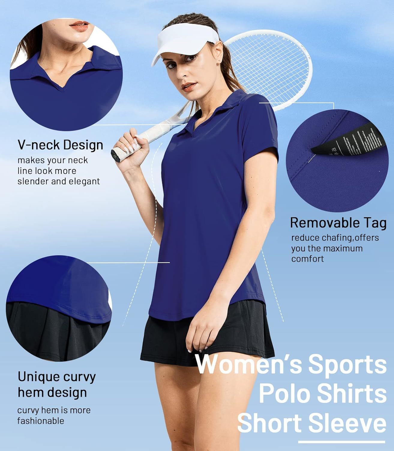 Women's Golf Polo Shirts Collared V Neck Short Sleeve Tennis Shirt, Dry Fit, Moisture Wicking