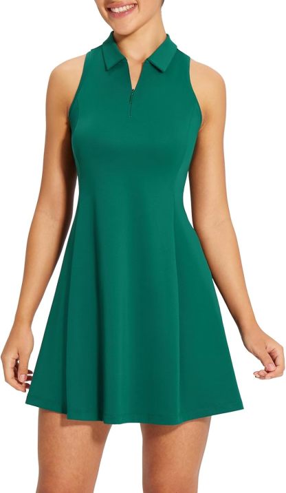 Womens Golf Dress Sleeveless Tennis Dresses with Built in Shorts Pockets Racerback Workout Athletic