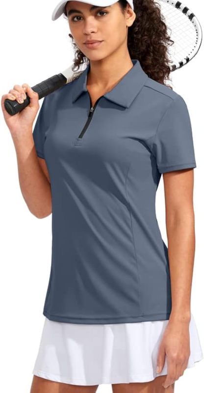 Women's Golf Shirt Short Sleeve with Zip Up Quick Dry Stretch Tennis Collared Polo Shirts for Women Golf Clothes
