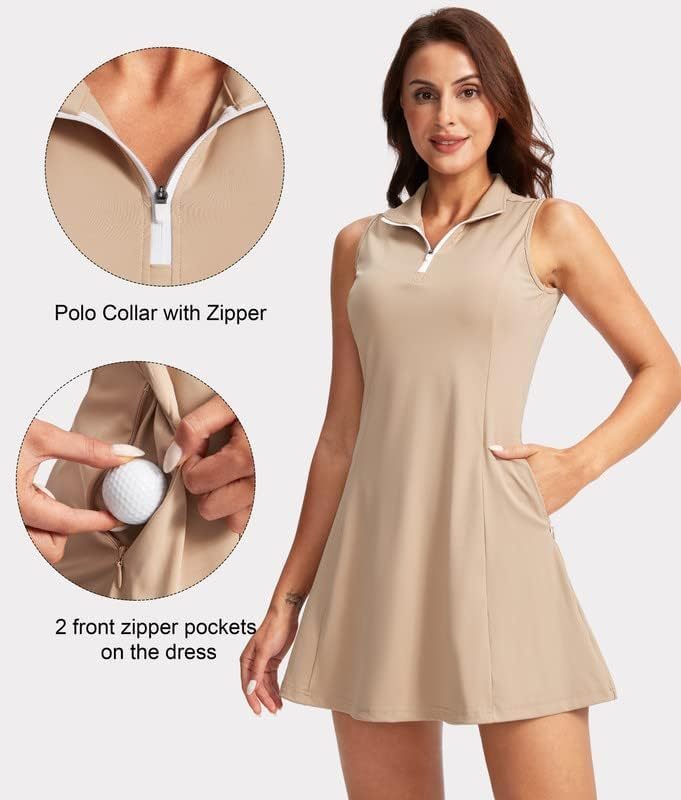 Women's Tennis Golf Dress with Shorts Active Exercise Workout Sports Athletic Dresses for Women with Zipper Pockets
