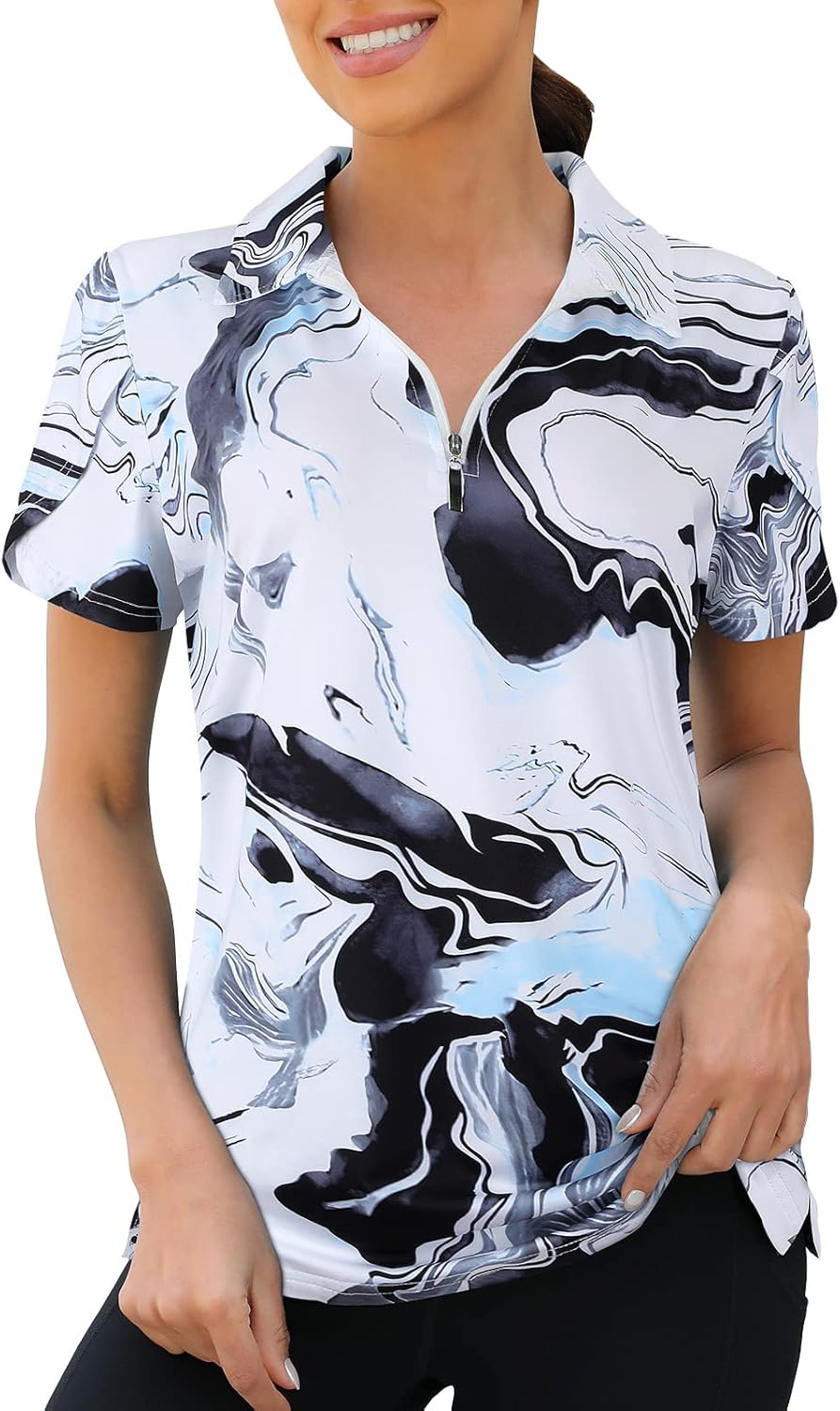 Womens Golf Polo Shirts 1/4 Zip Up Overlap Short Sleeve Quick Dry Workout Tops