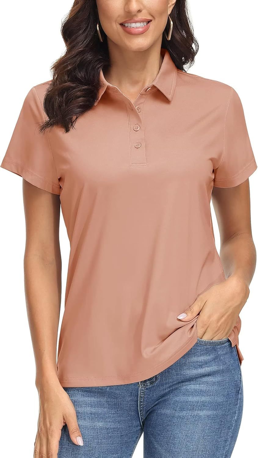 Women's Polo Shirts UPF 50+ Sun Protection 4 Buttons Casual Work Quick Dry Short Sleeve Collared Golf Shirt