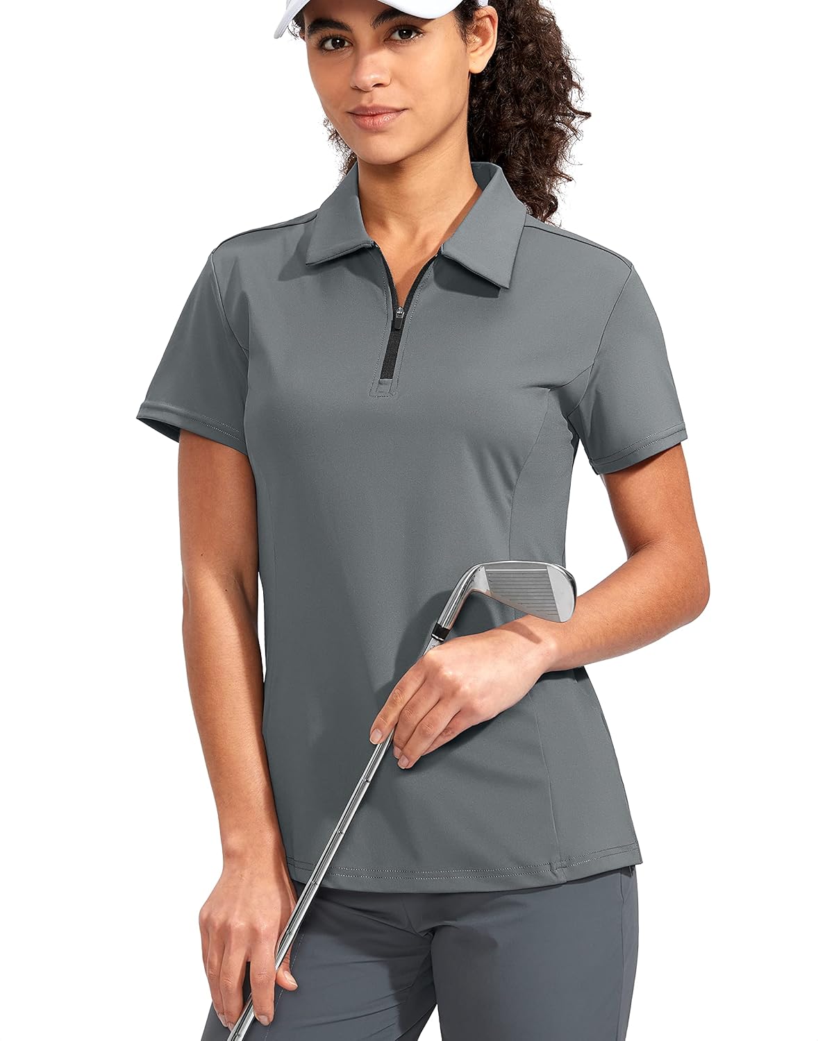 Women's Golf Shirt Short Sleeve with Zip Up Quick Dry Stretch Tennis Collared Polo Shirts for Women Golf Clothes