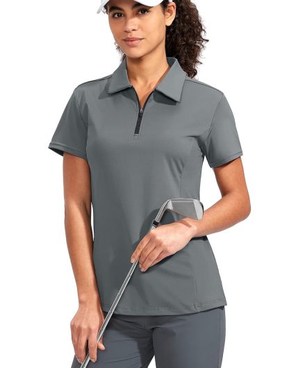 Women's Golf Shirt Short Sleeve with Zip Up Quick Dry Stretch Tennis Collared Polo Shirts for Women Golf Clothes