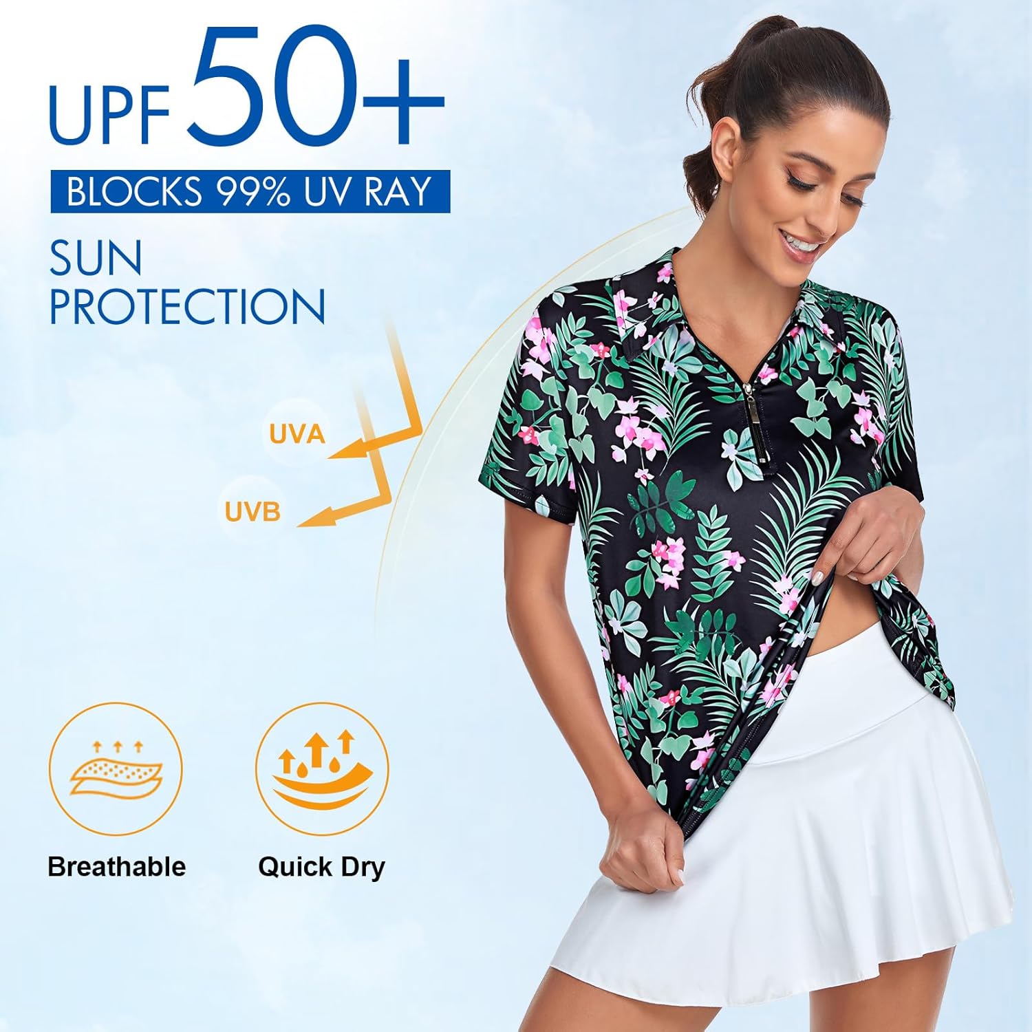 Women's Golf Polo Shirts Short Sleeve Quarter Zip Pullover Moisture Wicking Workout Tops