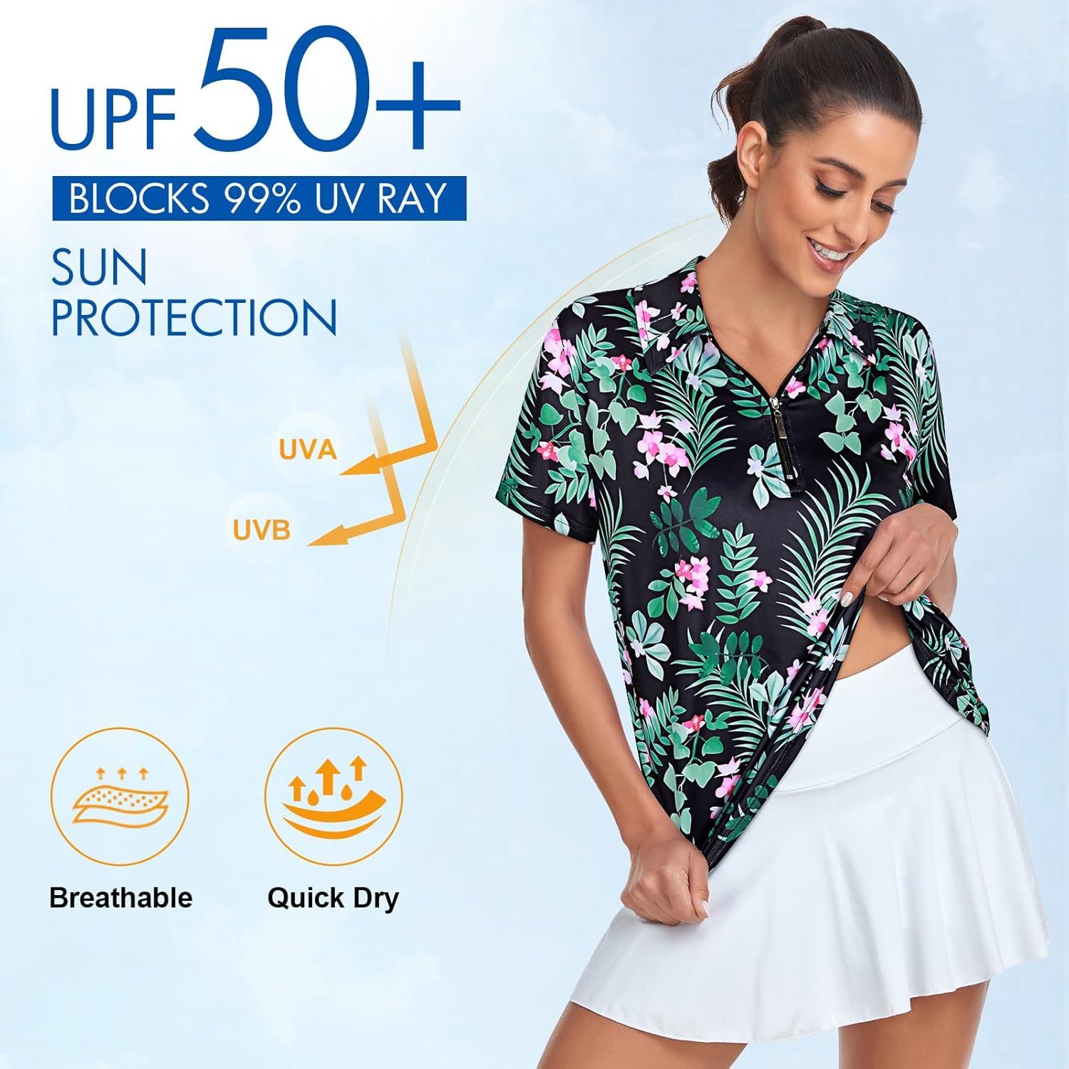 Women's Golf Polo Shirts Short Sleeve Quarter Zip Pullover Moisture Wicking Workout Tops