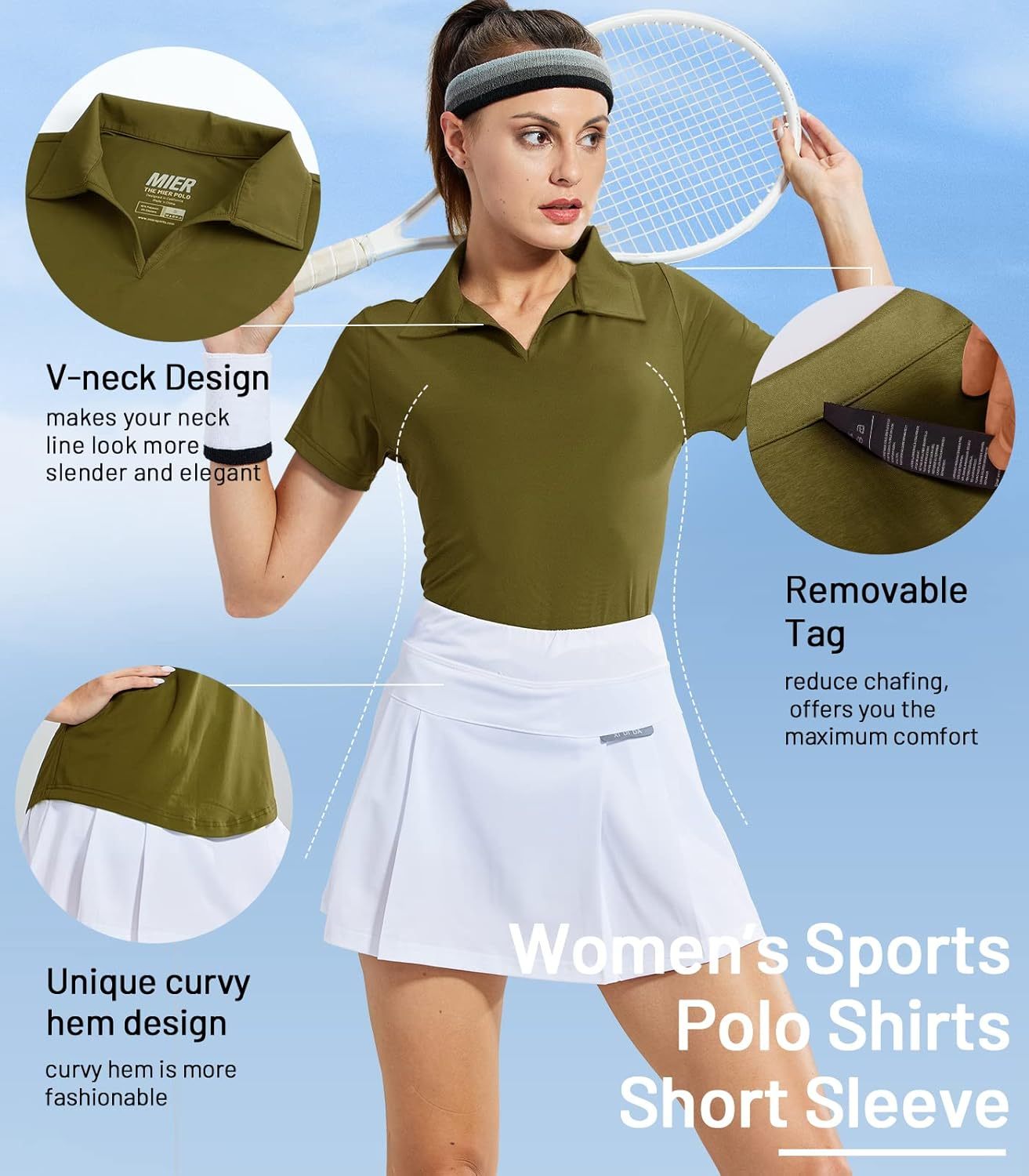 Women's Golf Polo Shirts Collared V Neck Short Sleeve Tennis Shirt, Dry Fit, Moisture Wicking