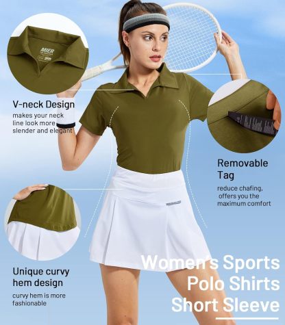 Women's Golf Polo Shirts Collared V Neck Short Sleeve Tennis Shirt, Dry Fit, Moisture Wicking