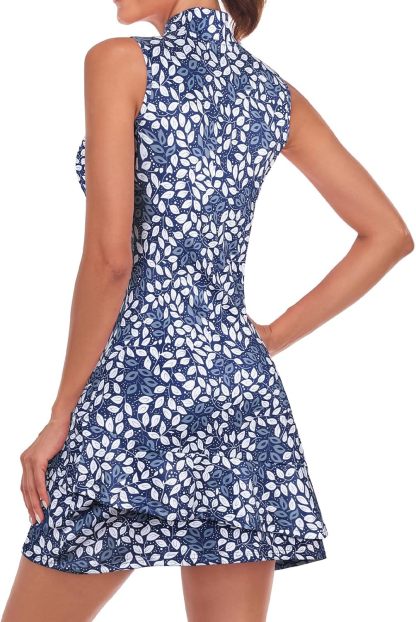 Tennis Dress for Women Sleeveless Golf Dresses with Shorts and Pockets Ruffle Zip Up Stand Collar Golf Outfits