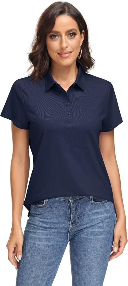 Women's Polo Shirts UPF 50+ Sun Protection 4 Buttons Casual Work Quick Dry Short Sleeve Collared Golf Shirt