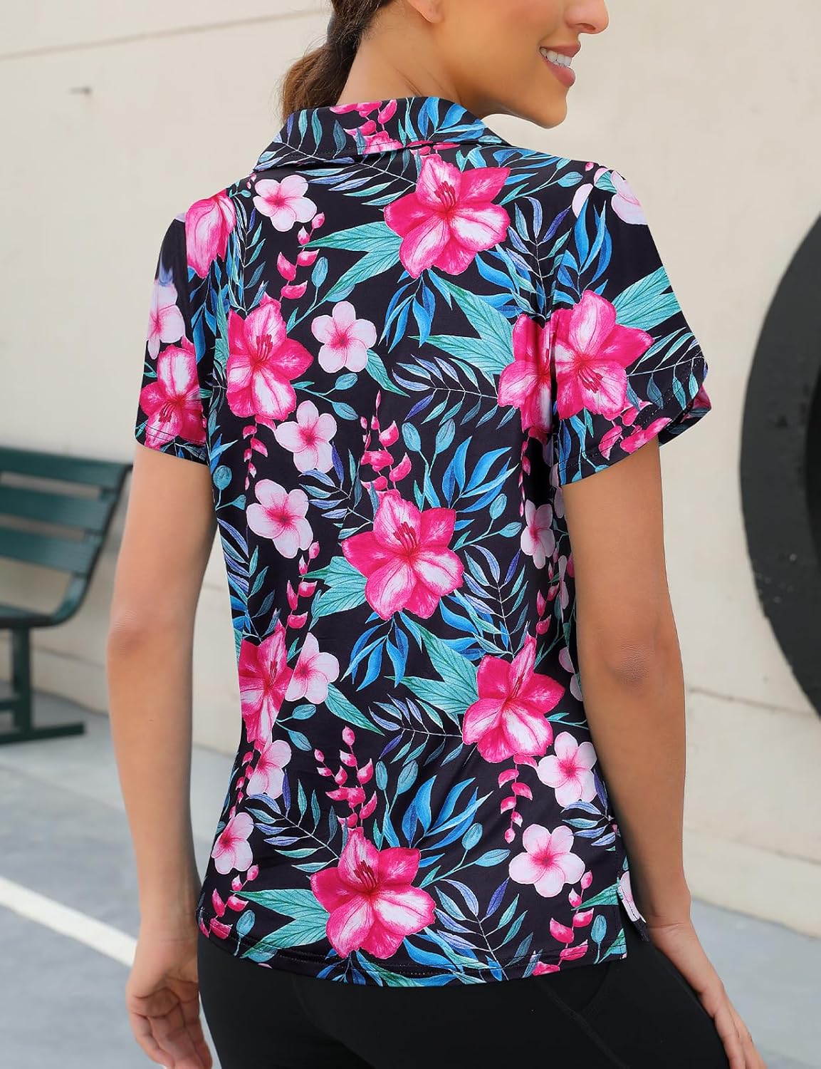 Womens Golf Polo Shirts 1/4 Zip Up Overlap Short Sleeve Quick Dry Workout Tops