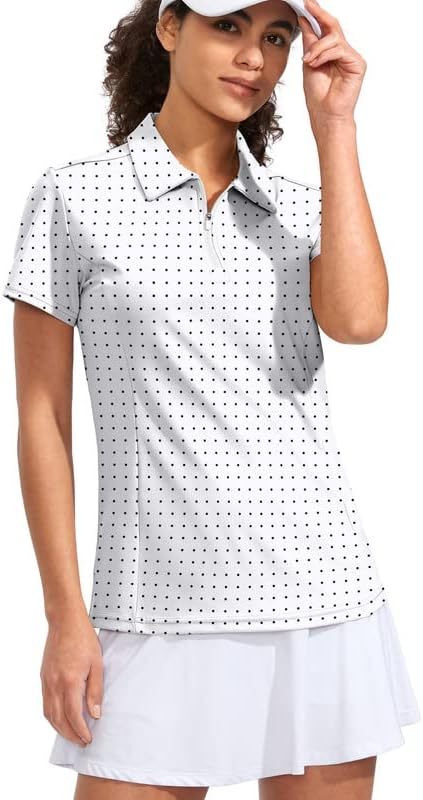 Women's Golf Shirt Short Sleeve with Zip Up Quick Dry Stretch Tennis Collared Polo Shirts for Women Golf Clothes