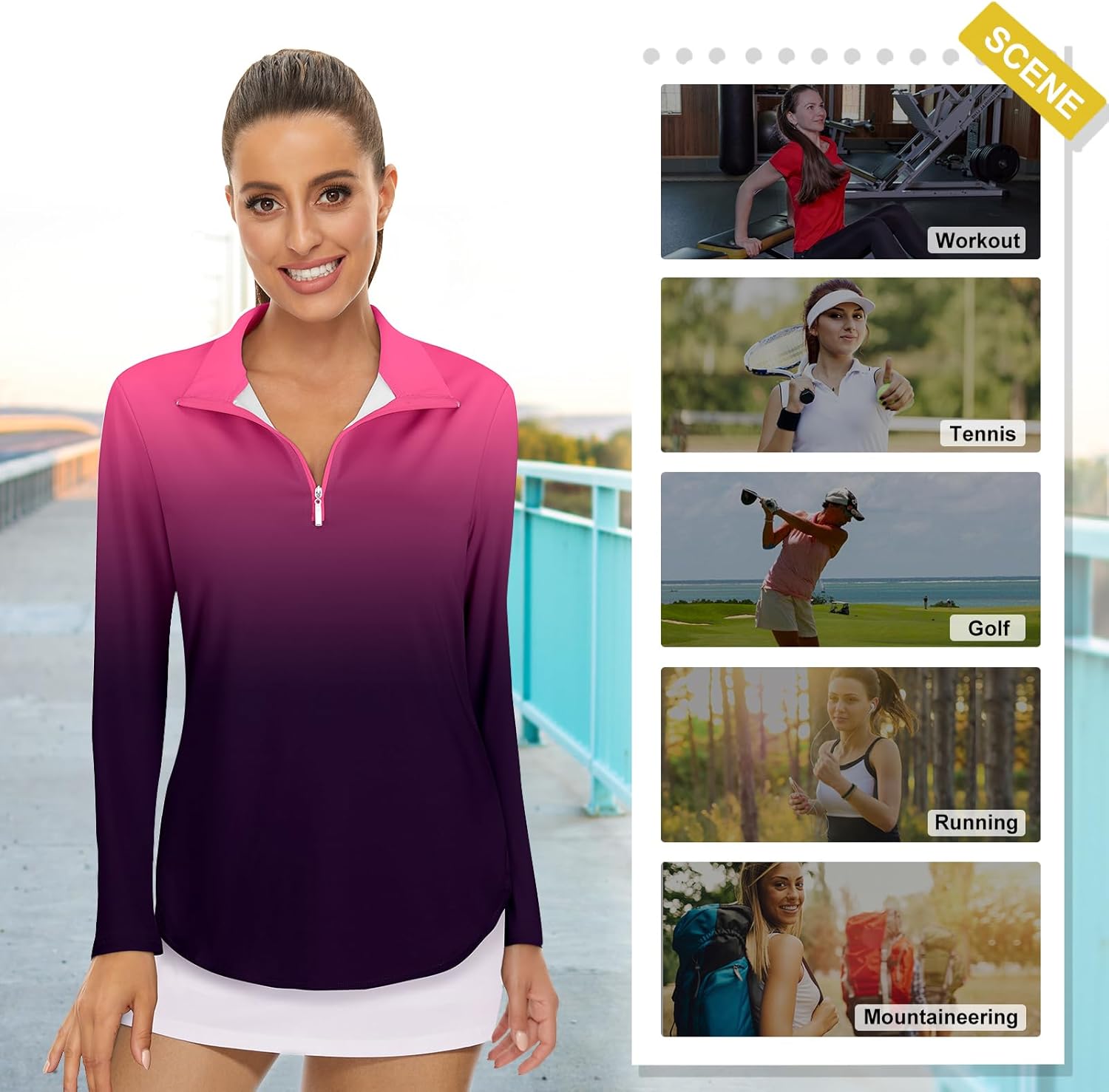 Women's Long Sleeve Golf Tennis Polo Shirts UPF50+ Half Zip Dry Fit Workout Tops Athletic Shirt