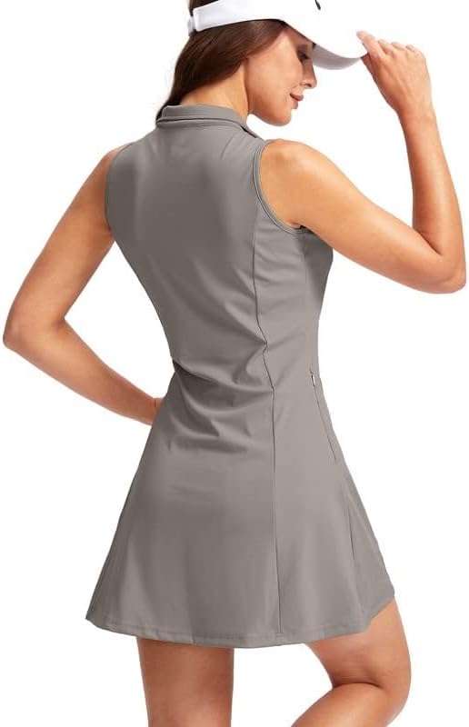 Women's Tennis Golf Dress with Shorts Active Exercise Workout Sports Athletic Dresses for Women with Zipper Pockets