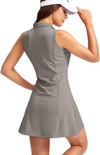 Women's Tennis Golf Dress with Shorts Active Exercise Workout Sports Athletic Dresses for Women with Zipper Pockets