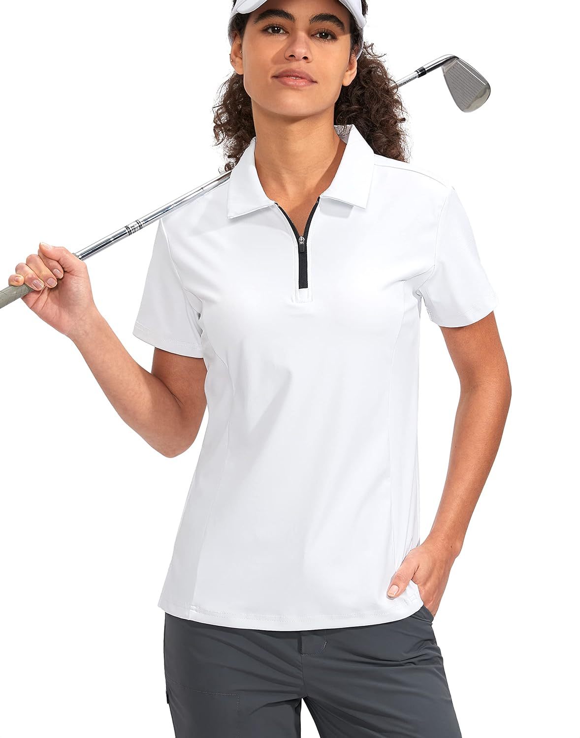 Women's Golf Shirt Short Sleeve with Zip Up Quick Dry Stretch Tennis Collared Polo Shirts for Women Golf Clothes