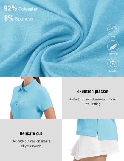 Women's Golf Polo Short Sleeve Shirts Lightweight Moisture Wicking Collared T Shirt Quick Dry 4-Button