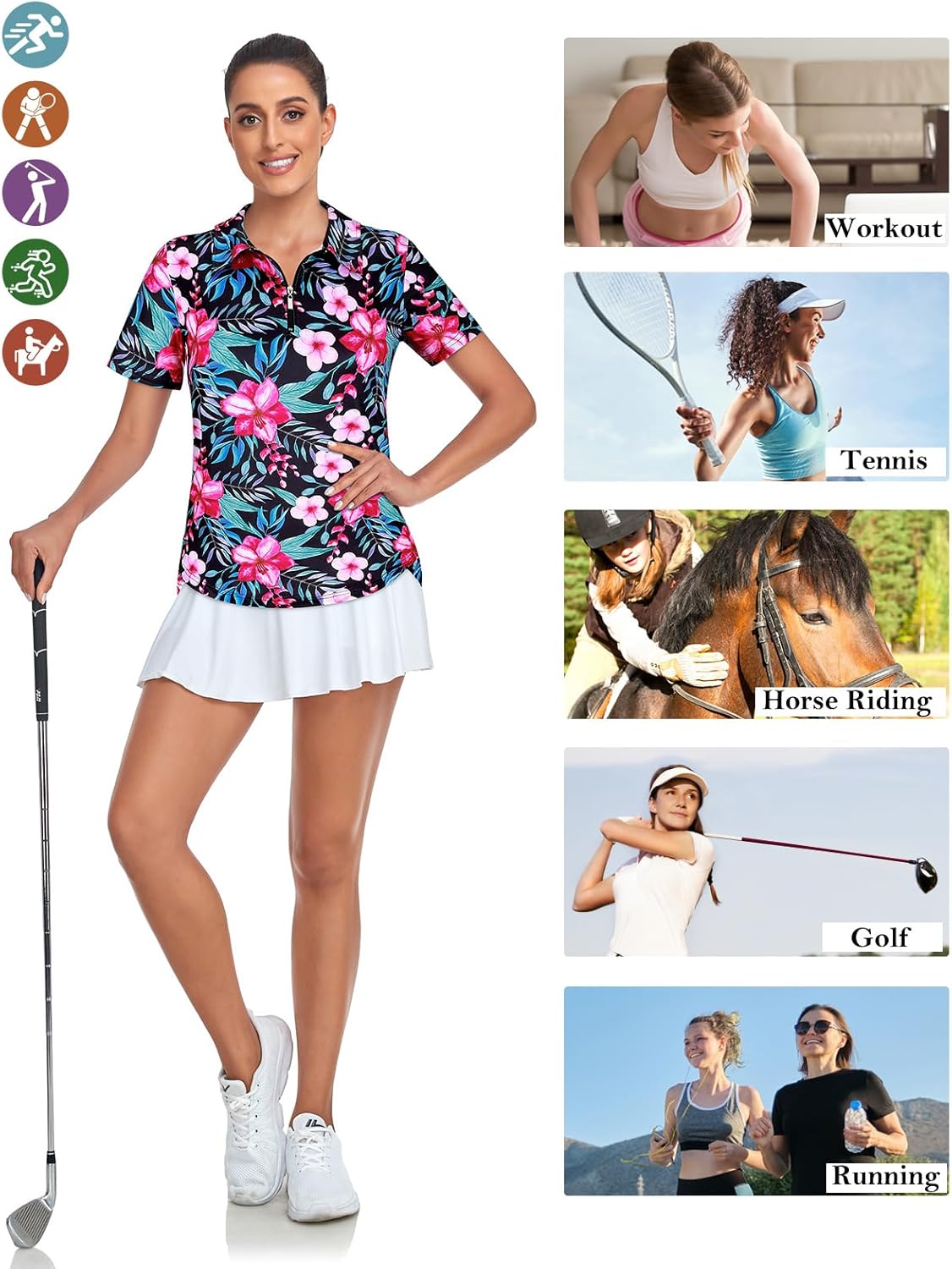 Women's Golf Polo Shirts Short Sleeve Quarter Zip Pullover Moisture Wicking Workout Tops