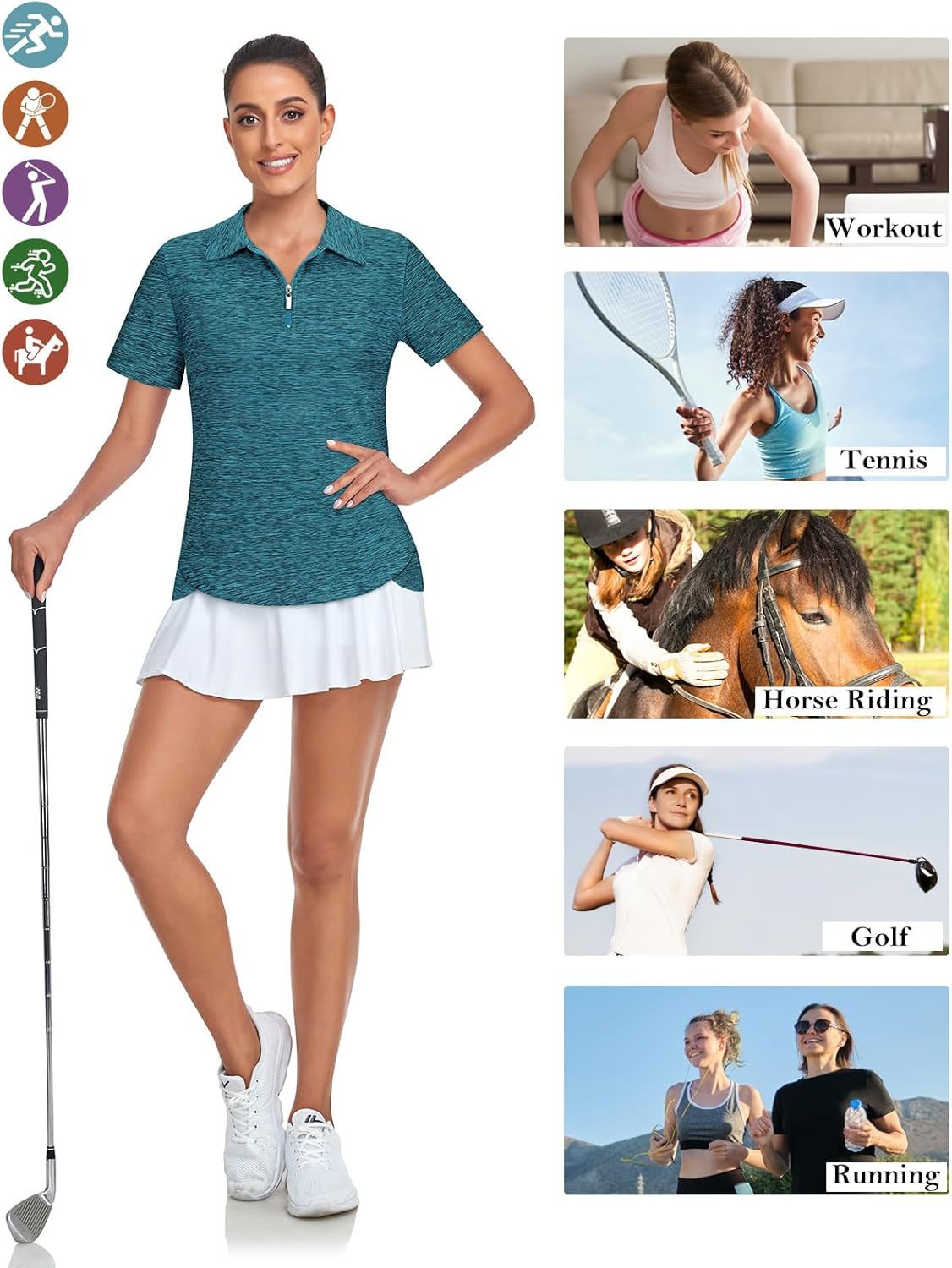 Women's Golf Polo Shirts Short Sleeve Quarter Zip Pullover Moisture Wicking Workout Tops