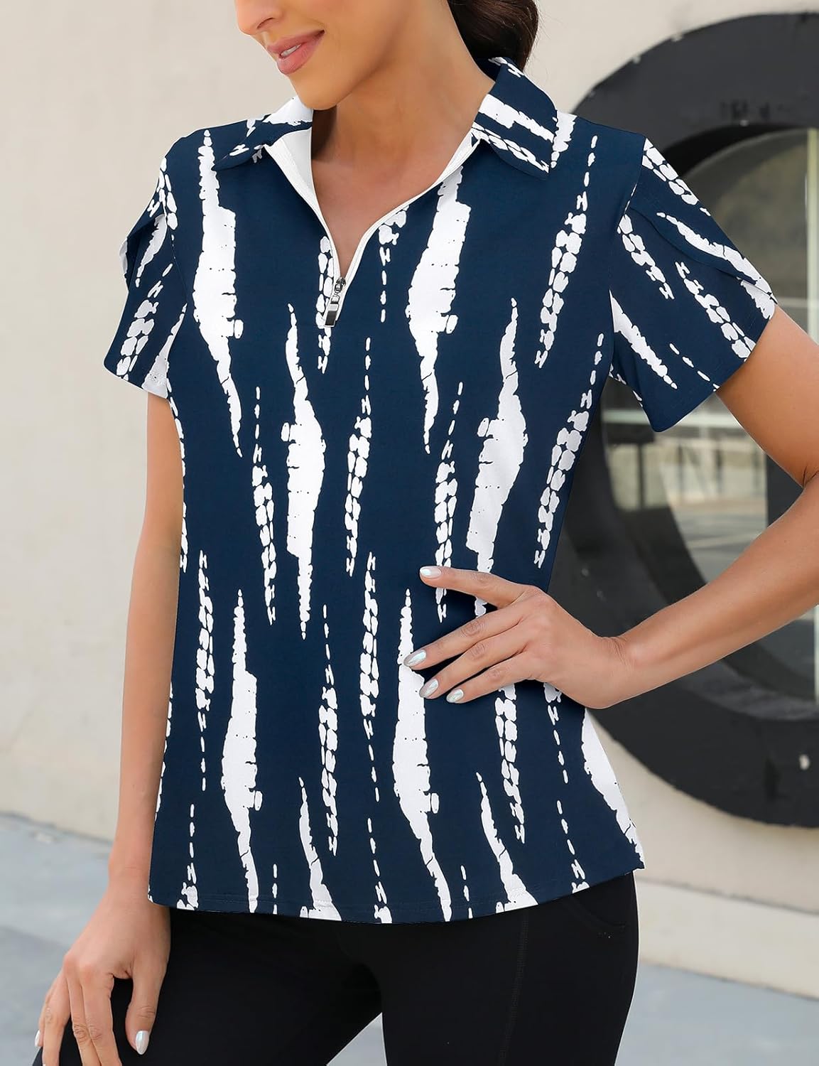 Womens Golf Polo Shirts 1/4 Zip Up Overlap Short Sleeve Quick Dry Workout Tops