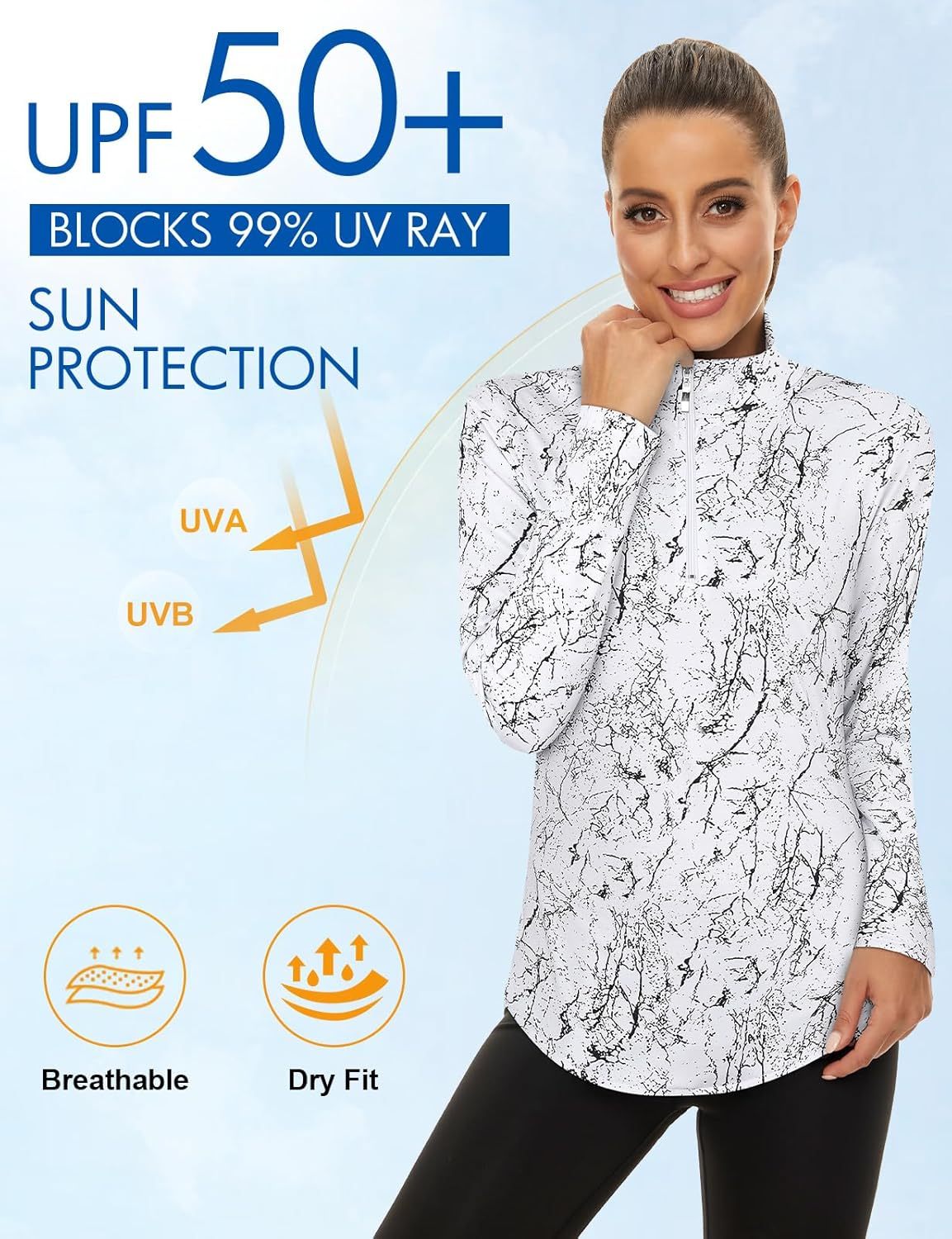 Women's Long Sleeve Golf Tennis Polo Shirts UPF50+ Half Zip Dry Fit Workout Tops Athletic Shirt