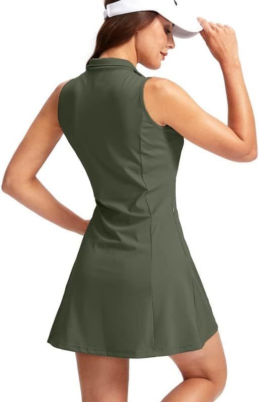Women's Tennis Golf Dress with Shorts Active Exercise Workout Sports Athletic Dresses for Women with Zipper Pockets
