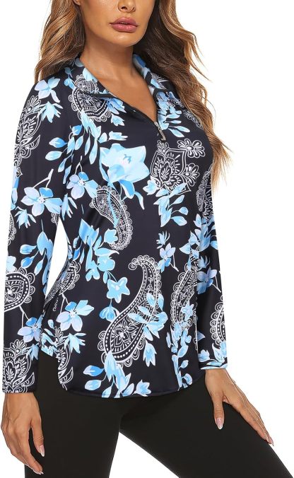 Women's Long Sleeve Golf Tennis Polo Shirts UPF50+ Half Zip Dry Fit Workout Tops Athletic Shirt