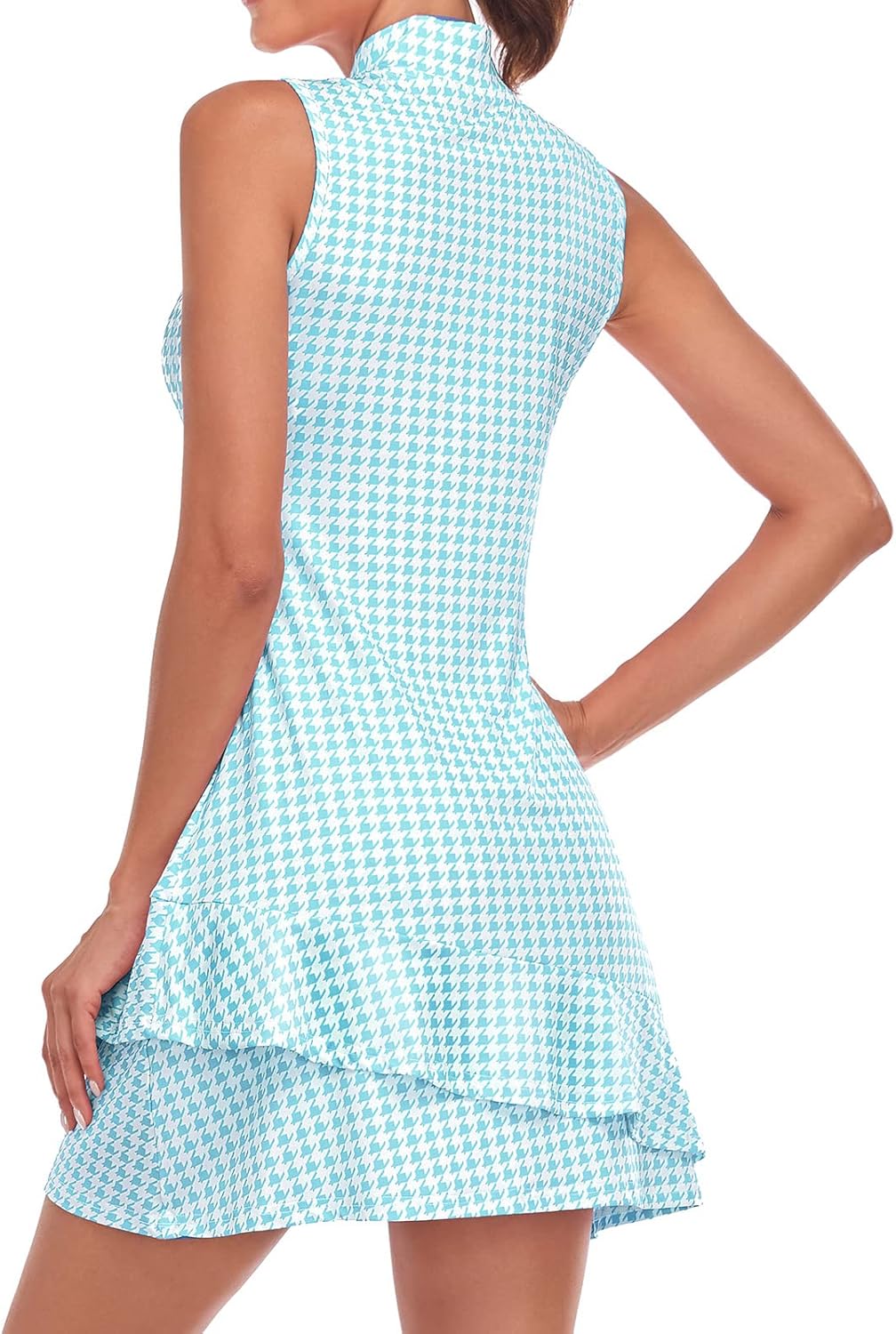 Tennis Dress for Women Sleeveless Golf Dresses with Shorts and Pockets Ruffle Zip Up Stand Collar Golf Outfits