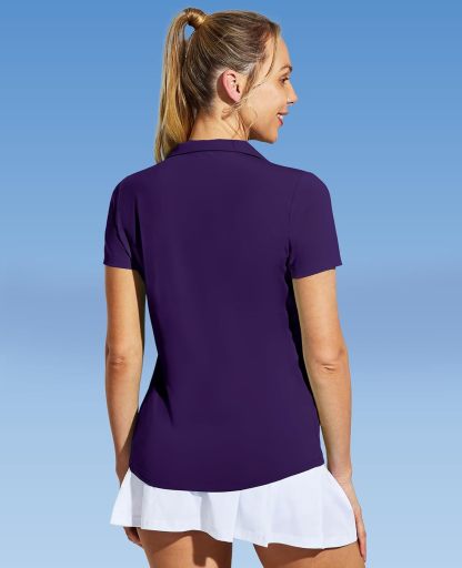 Women's Golf Polo Shirts Collared V Neck Short Sleeve Tennis Shirt, Dry Fit, Moisture Wicking