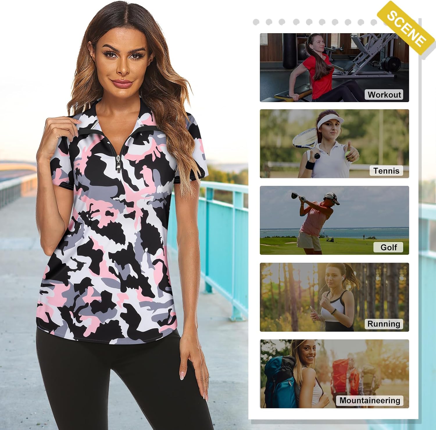 Women's Long Sleeve Golf Tennis Polo Shirts UPF50+ Half Zip Dry Fit Workout Tops Athletic Shirt