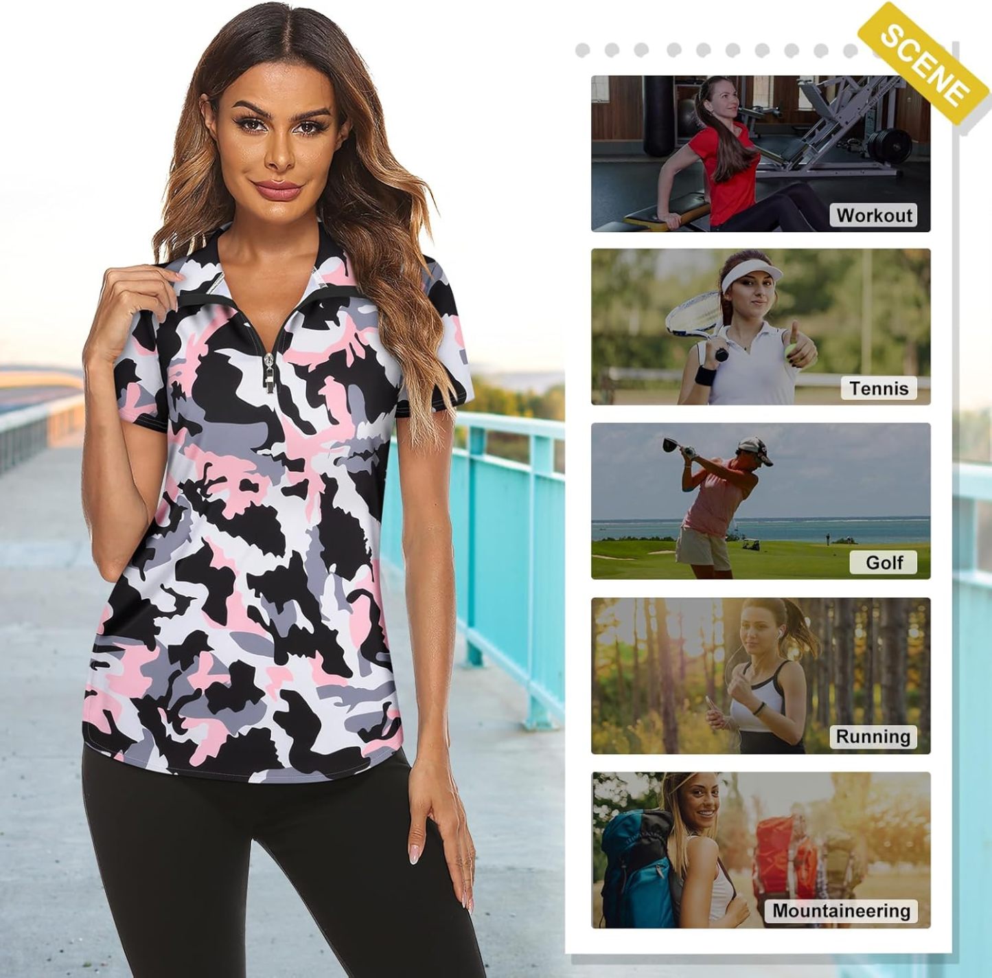 Women's Long Sleeve Golf Tennis Polo Shirts UPF50+ Half Zip Dry Fit Workout Tops Athletic Shirt