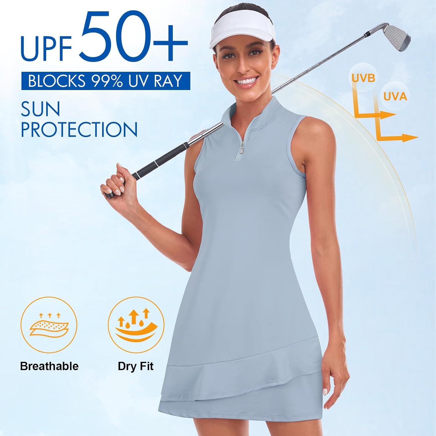 Tennis Dress for Women Sleeveless Golf Dresses with Shorts and Pockets Ruffle Zip Up Stand Collar Golf Outfits
