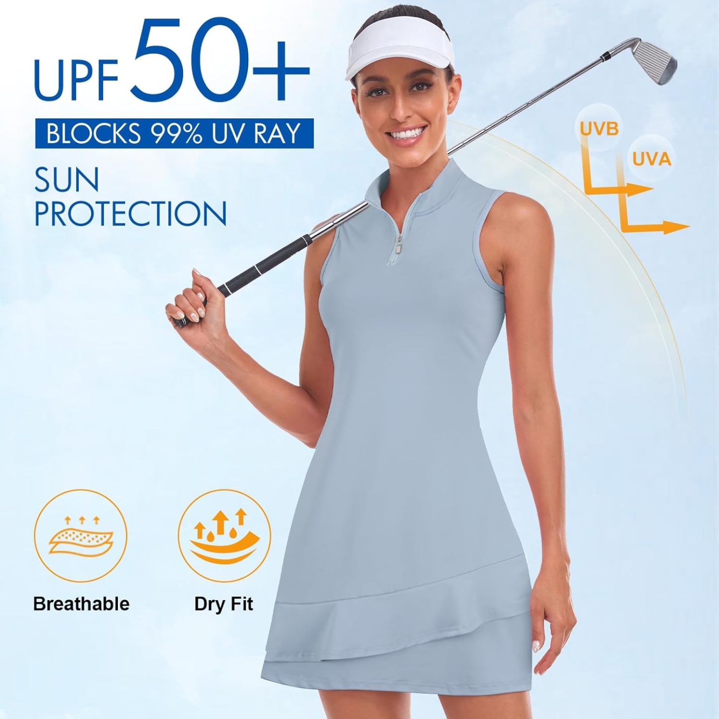 Tennis Dress for Women Sleeveless Golf Dresses with Shorts and Pockets Ruffle Zip Up Stand Collar Golf Outfits