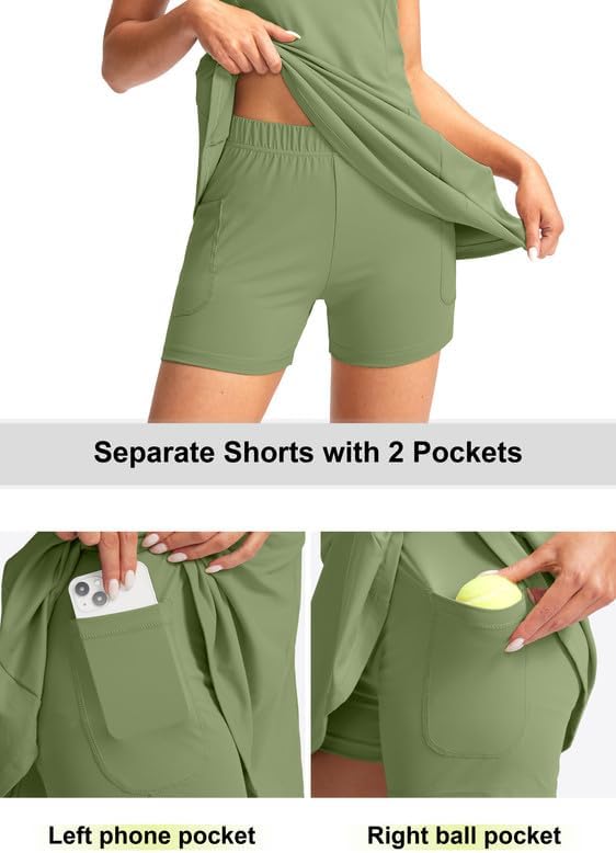 Women's Tennis Golf Dress with Shorts Active Exercise Workout Sports Athletic Dresses for Women with Zipper Pockets