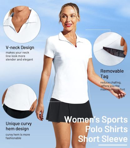 Women's Golf Polo Shirts Collared V Neck Short Sleeve Tennis Shirt, Dry Fit, Moisture Wicking