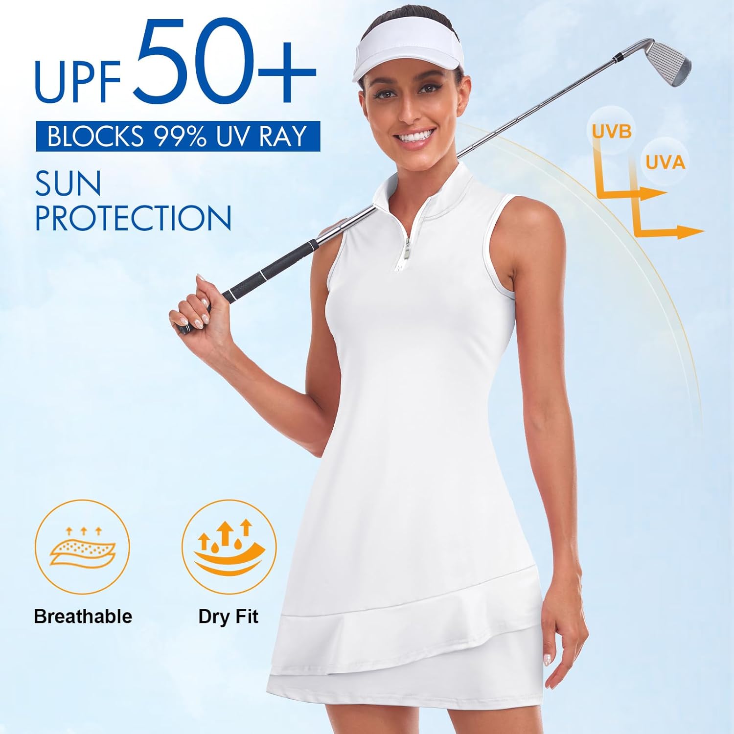 Tennis Dress for Women Sleeveless Golf Dresses with Shorts and Pockets Ruffle Zip Up Stand Collar Golf Outfits