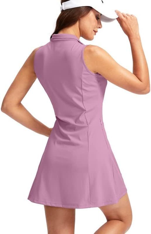 Women's Tennis Golf Dress with Shorts Active Exercise Workout Sports Athletic Dresses for Women with Zipper Pockets