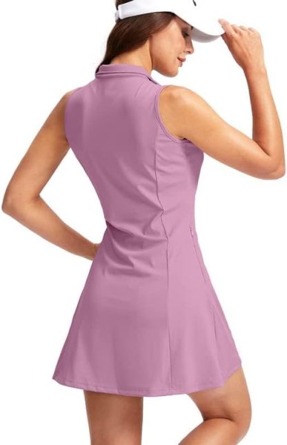 Women's Tennis Golf Dress with Shorts Active Exercise Workout Sports Athletic Dresses for Women with Zipper Pockets