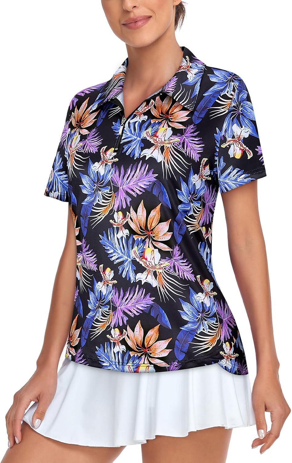 Women's Golf Polo Shirts Short Sleeve Quarter Zip Pullover Moisture Wicking Workout Tops