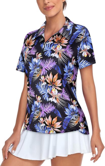 Women's Golf Polo Shirts Short Sleeve Quarter Zip Pullover Moisture Wicking Workout Tops