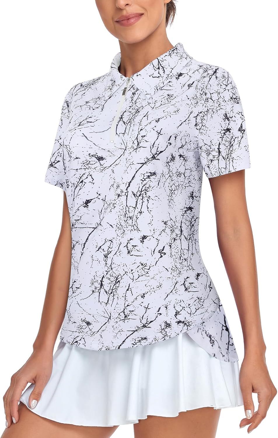 Women's Golf Polo Shirts Short Sleeve Quarter Zip Pullover Moisture Wicking Workout Tops