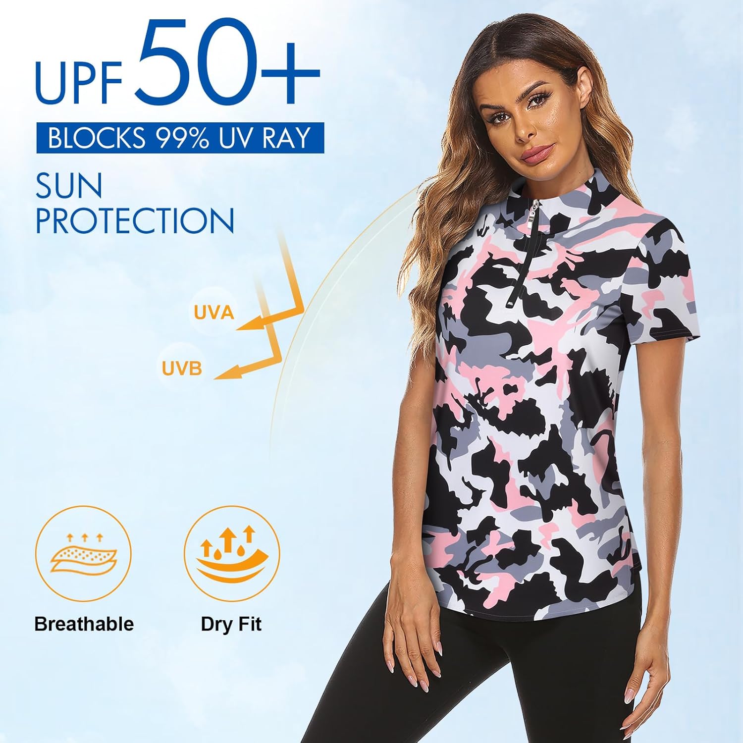 Women's Long Sleeve Golf Tennis Polo Shirts UPF50+ Half Zip Dry Fit Workout Tops Athletic Shirt