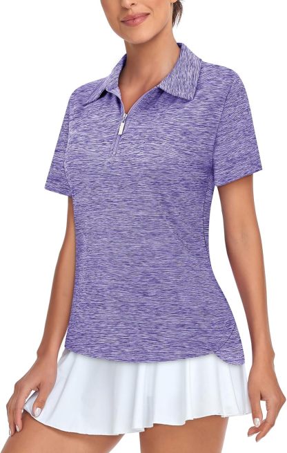 Women's Golf Polo Shirts Short Sleeve Quarter Zip Pullover Moisture Wicking Workout Tops