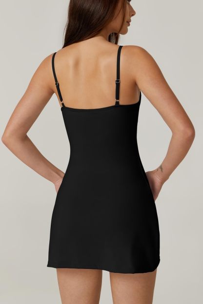 Womens Spaghetti Strap Tennis Dress with Shorts Workout Side Slit Active Golf Dresses