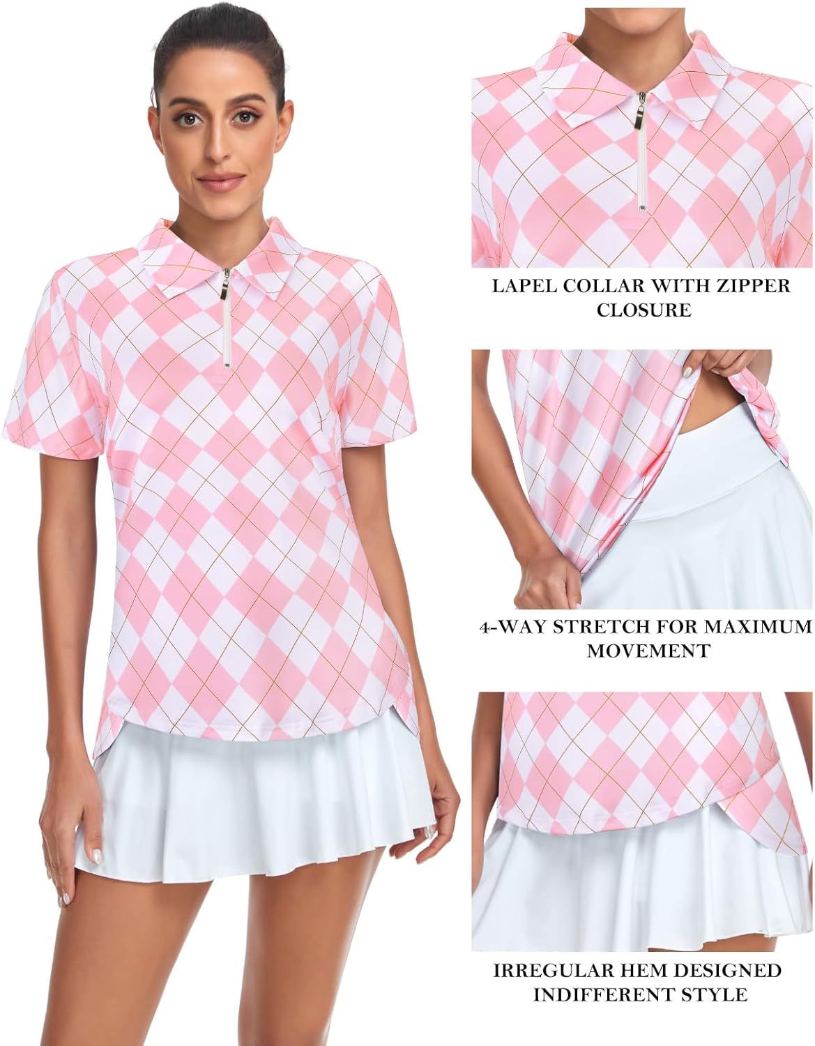 Women's Golf Polo Shirts Short Sleeve Quarter Zip Pullover Moisture Wicking Workout Tops