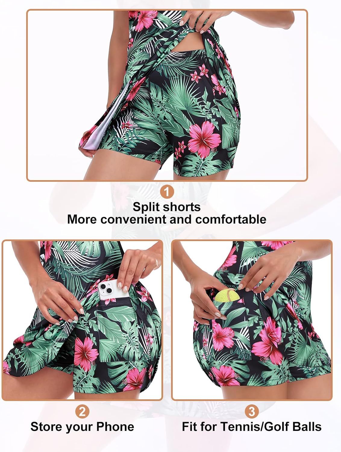 Tennis Dress for Women Sleeveless Golf Dresses with Shorts and Pockets Ruffle Zip Up Stand Collar Golf Outfits