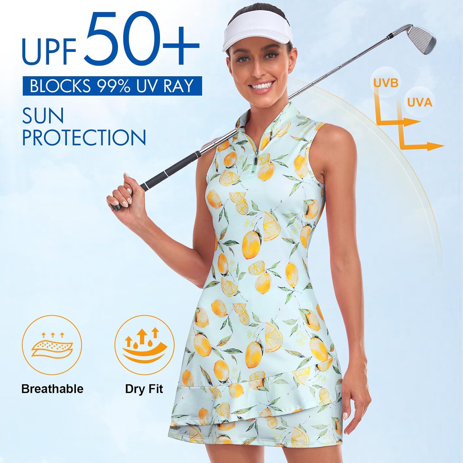 Tennis Dress for Women Sleeveless Golf Dresses with Shorts and Pockets Ruffle Zip Up Stand Collar Golf Outfits